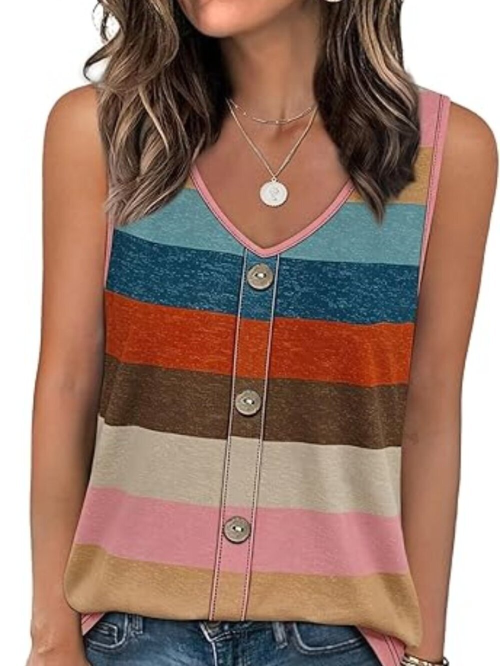 Women Colorful Tank Top Loose Casual Summer Eyelet V Neck Basic Sleeveless Shirt